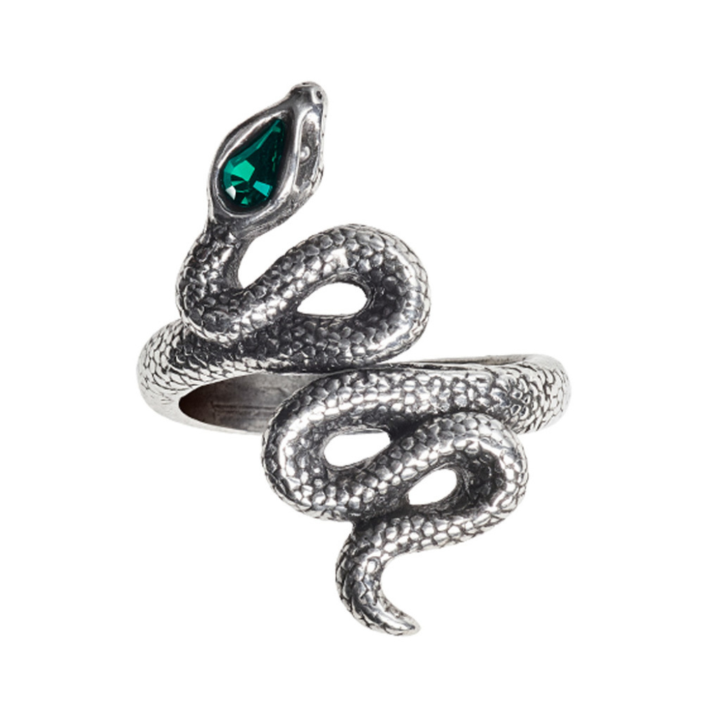Snake Serpent Ring Green Swarovski Crystal Pewter